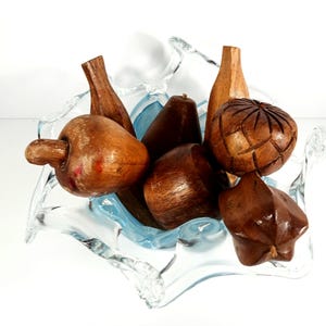 MCM Wooden Fruit Centerpiece-Hand Carved Wooden Fruit Set -Bowl Not Included-6 Piece Wooden Fruit Set- Housewarming Gift-Unique Gift