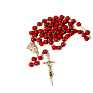 Pope John Paul II Rosary & Virgin Mary Centerpiece –Vintage Maroon Rosary- Catholic Prayer Beads- Religious Gift- Confirmation Gift