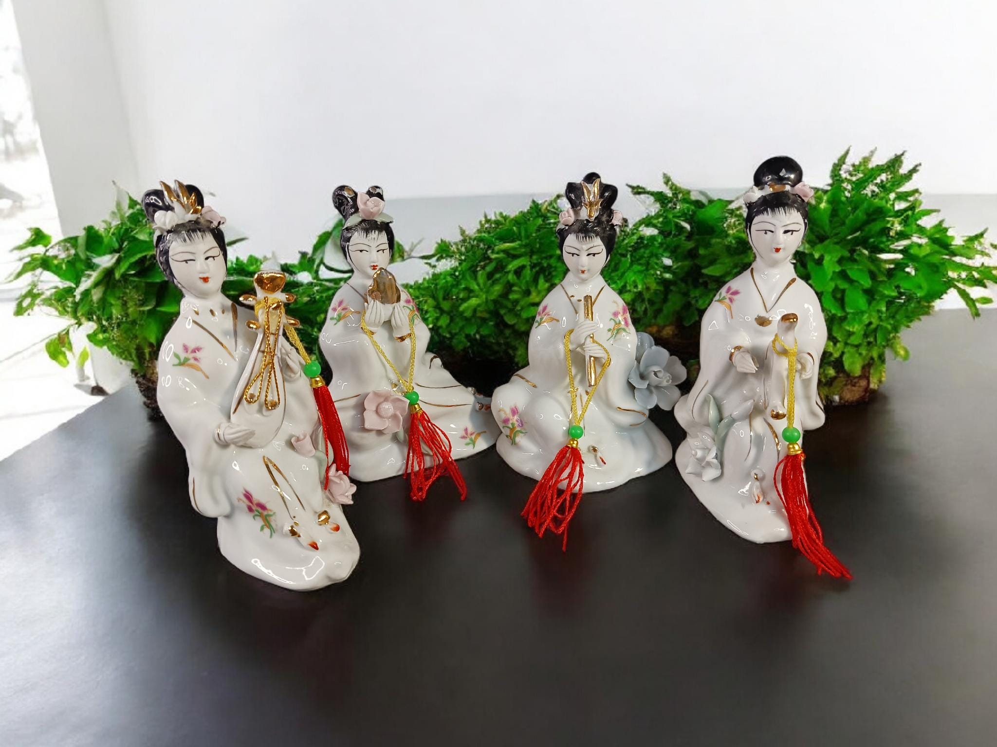 Vintage Four Seasons Porcelain Musical Ladies Set Hand Painted