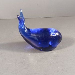 Whimsical Hand-Blown Cobalt Blue Glass Whale Figurine Paperweight
