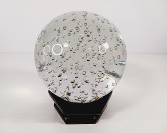 Vintage Controlled Bubble Art Glass Paperweight – Clear Sphere Orb, Small Blemish