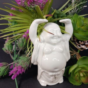 White Ceramic Laughing Buddha Figurine- Vintage Buddha Statue - Smiling Buddha Feng Shui Decor - Made In Japan- Zen Decor- Meditation Decor