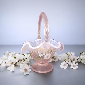 Fenton Glass Basket Painted Flowers - Etsy
