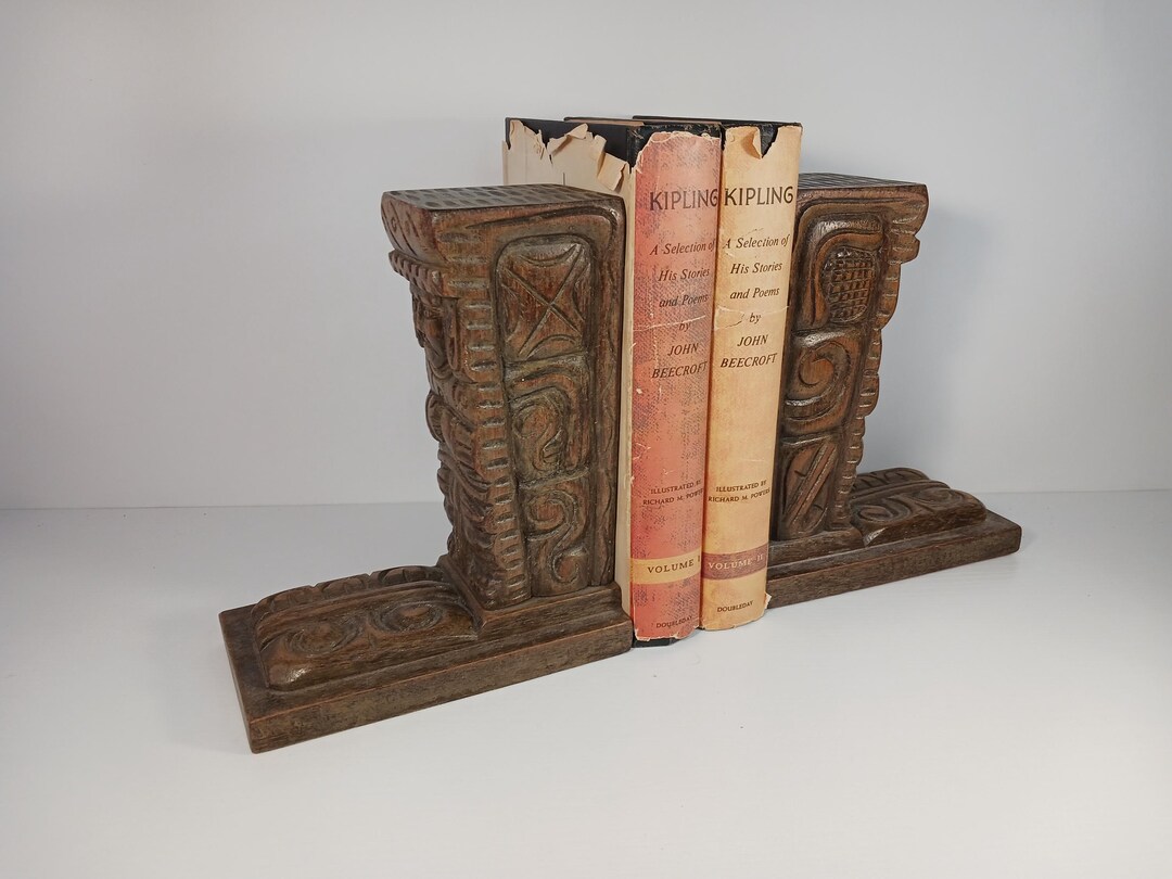 1960s Wood Carved Bookends Pair - Witco Style- Rustic Home Decor ...