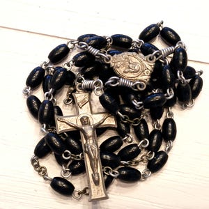 Black Beaded Rosary- Black Rosary - Sacred Prayer Beads-Vintage Rosary- Religious Gift- Confirmation Gift- Gift for Him