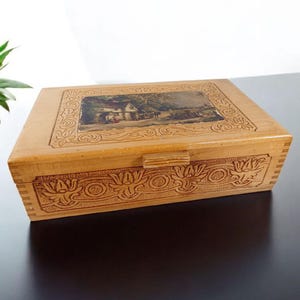 Carved Cedar Storage Box with Mirror -Vintage Jewelry Box -Treasure Chest Box-Keepsake Box- Catchall Box- Entryway Decor- AS-IS