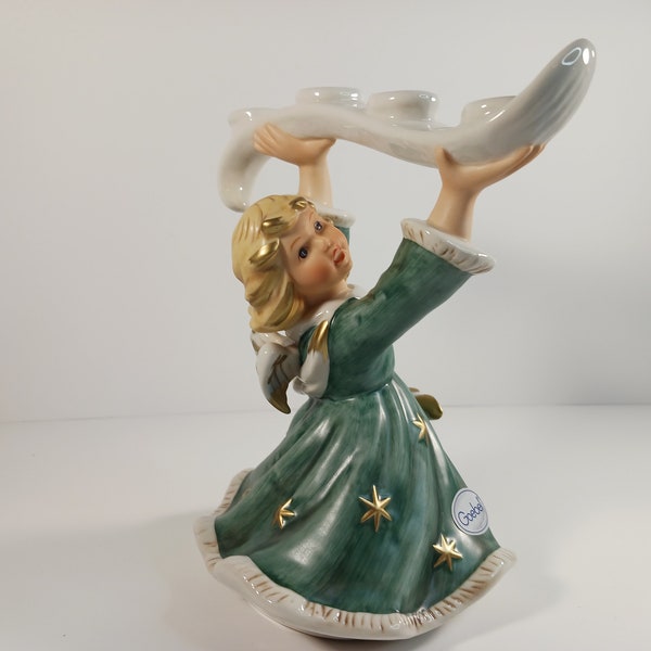 Goebel Weihnacht Angel Candle Holder - Elegance in Green and Gold