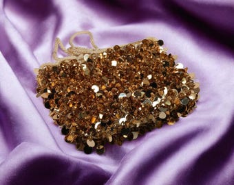 Delill Beaded Sequin Evening Bag- Vintage Gold Purse - Prom / Formal Purse