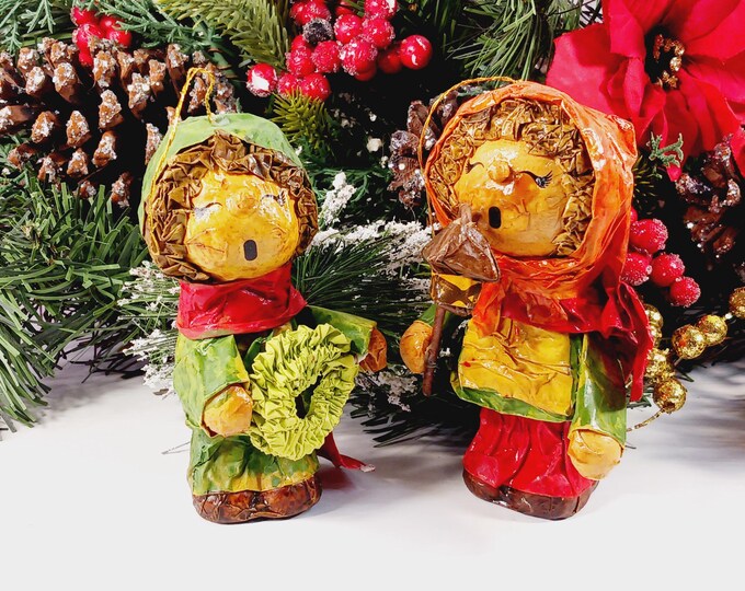Vintage Paper Mache Christmas Caroler Ornament Set Holiday Figurines ...