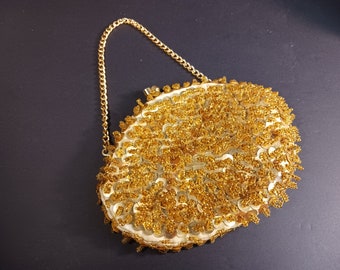 Vintage Gold  Clutch - Mister Ernest Beaded Sequin Evening Bag- Beaded Gold Evening Bag- Prom Purse- Formal Event Purse- Gift for Her