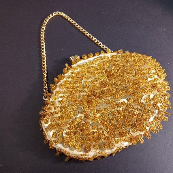 Vintage Gold  Clutch - Mister Ernest Beaded Sequin Evening Bag- Beaded Gold Evening Bag- Prom Purse- Formal Event Purse- Gift for Her