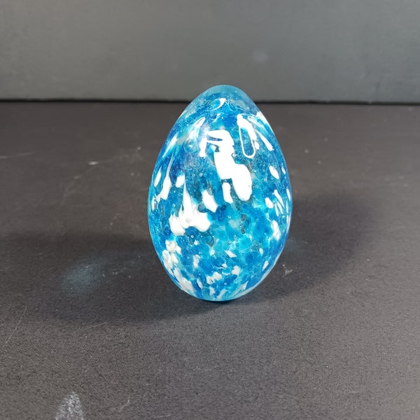 Handcrafted Blue Marbled Art Glass Egg: Exquisite Decorative Accent