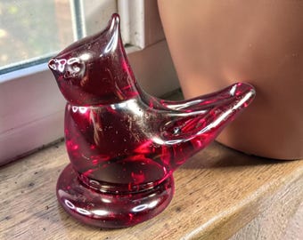 Fenton Bird of Happiness in Elegant Rich Ruby Red Glass, Amberina