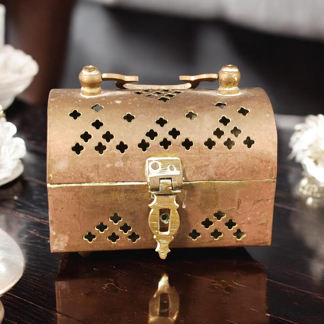 Small Rectangular Metal Box Vintage Small Rectangular Metal Box With Handle – Pierced Star Design ...
