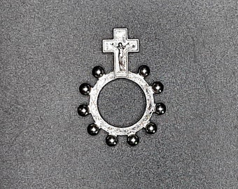 Silver Tone Rosary Ring- Pocket Prayer Beads-Rosary Rings Catholic Pocket Finger Rosaries- Religious Gift- Catholic Gift- Gift for Him