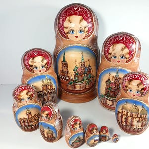 Wooden Matrushka Nesting Dolls Set of 10- Hand Painted Russian Matryoshka Dolls- Vintage Matryoshka Doll- Unique Gift