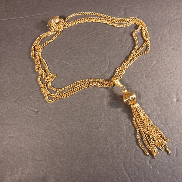 Gold-Tone Tassel Pendant Necklace with Maroon Beads main image 1