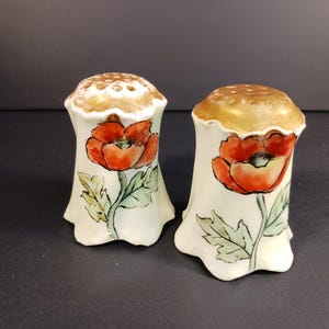 Bavaria Hand Painted Salt and Pepper Shakers – Victorian Style Porcelain with Poppy Design, Vintage Tableware Collectible