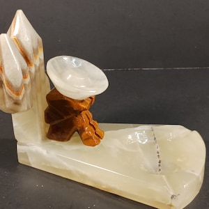 Marble Alabaster Stone Trinket Tray – Mid-Century Mexican Decor – Unique Father’s Day Gift- Sombrero Man Ashtray - Unquie Gift