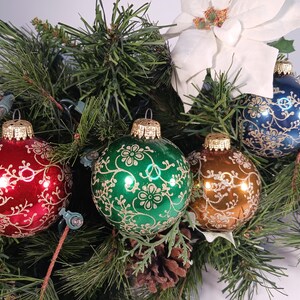 1980s Krebs Glass Ornaments – Set of 4 Stenciled Glitter Ornaments