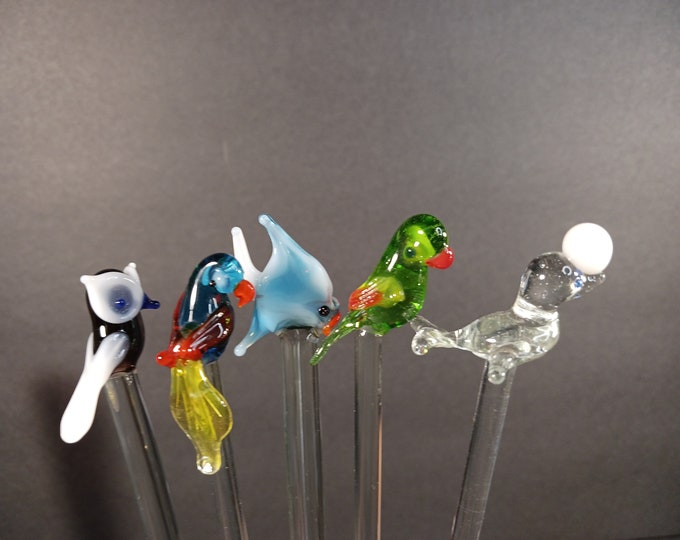Set of 5 Assorted Glass Swizzle Sticks Birds, Fish, and Seal Etsy
