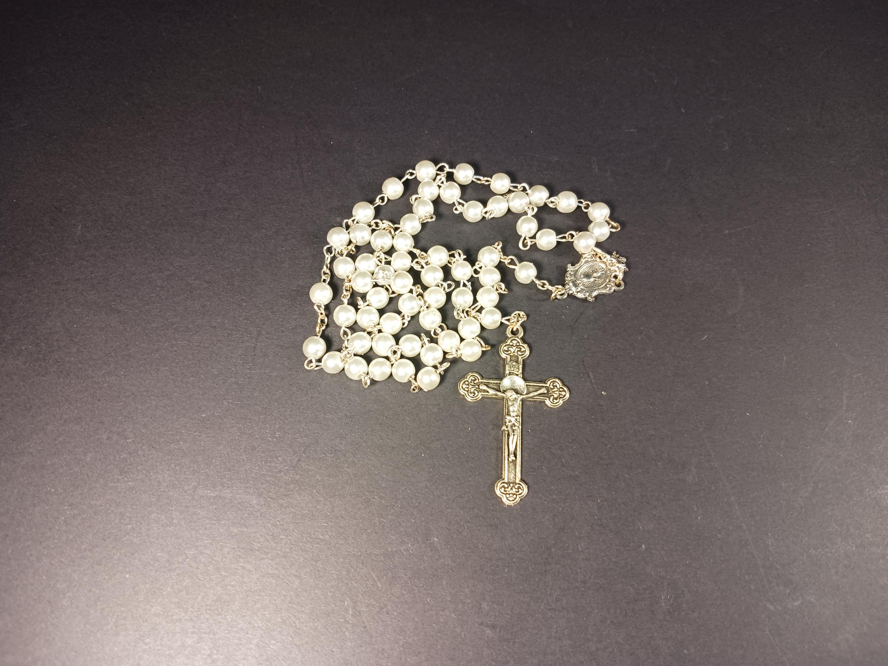 White "Courage" Rosary - Sacred Prayer Beads-Vintage Rosary- White Beaded Rosary- Religious Gift- Confirmation Gift- Gift for Her