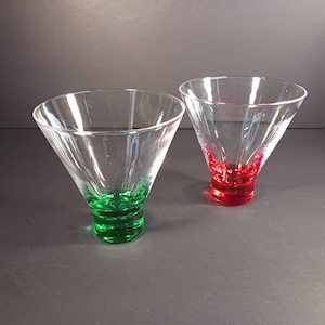 Colored Martini Cocktail Glasses – Set of 2 – 6 oz. Glasses –Red & Green – Wedding Gift – Bachelor Gift – Retirement Gift- Housewarming Gift