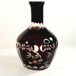 Bohemian Red Burgundy Cut to Clear Vase - Vintage Art Glass Vase- Cut to Clear Glass Vase- Unique Gift- Gift for Her- Gift for Mom Grandma