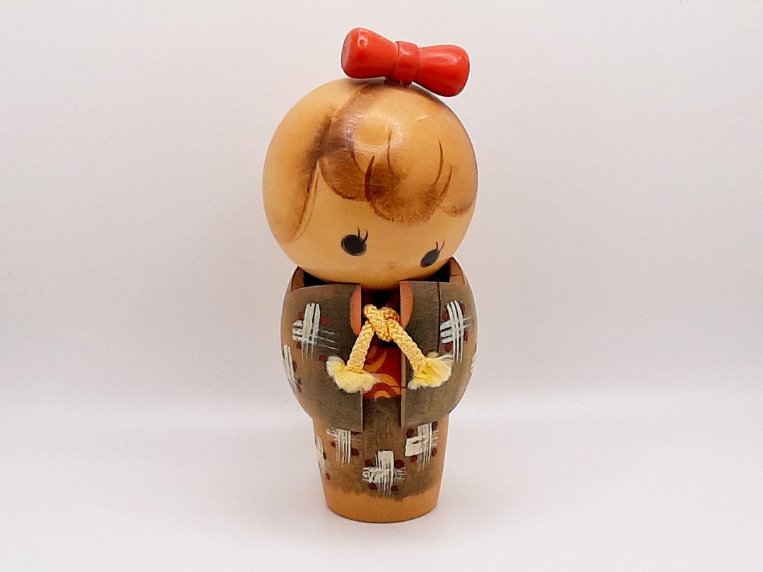 Vintage Wooden Kokeshi Doll Japanese Kokeshi Wooden Doll Hand Painted