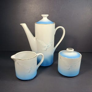 Vintage 1950s Seagulls Pitcher, Creamer, and Sugar Set- Japanese Ceramic Teapot Set- 50&#39; Tea Sevice Set- Housewarming Gift