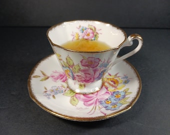 Vintage Tea Set- Vintage Roslyn "Sunnydale" Bone China Tea Cup and Saucer- Made in England - Vintage Teacup Set Bone China-Mother's Day Gift