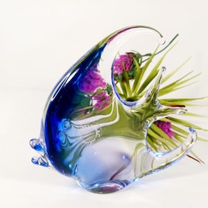 Murano Italy V Nason & C Blue and Clear Glass Angelfish - 5&quot; Tall - Ocean Themed Decor- Nautical Decor- Art Glass Angelfish
