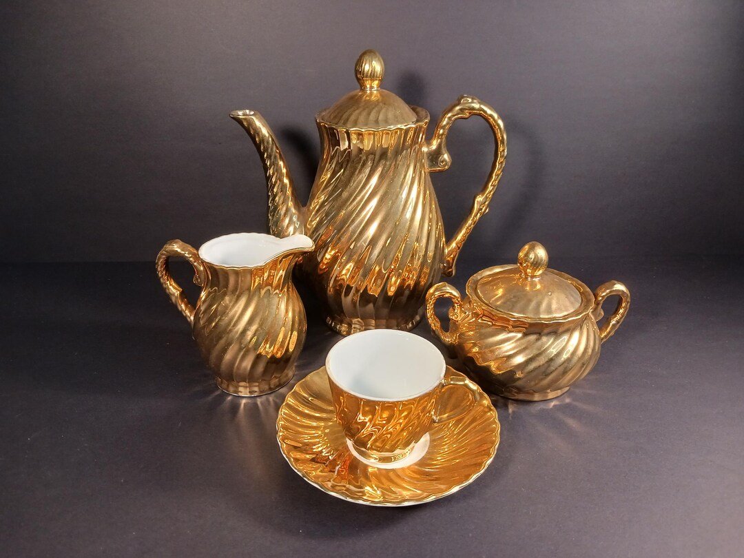 Vintage Tea Set golden Elegance Porcelain Coffee Pot Set Made in Japan ...