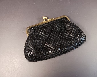 Vintage Change Purse-Whiting & Davis Black Mesh Change Purse - Prom Purse- Wedding Bag- Gift for Her- Gift for Mom