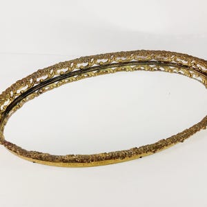 Floral Design Mirror Tray-Vintage Dresser Tray- Gold Filigree  Oval Mirror- Vanity Dresser Tray - MCM Retro Decor - Hollywood Regency Style