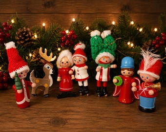 Vintage Wooden Christmas Ornament Lot Santa Reindeer Angel Soldier Figures – AS-IS