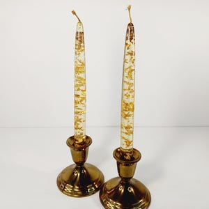 Set of 9&quot; Vintage Lucite Candlesticks-Acrylic Gold Flecked Candlesticks-Glitter Tapered Candlesticks- Candle Holders Sold Separately