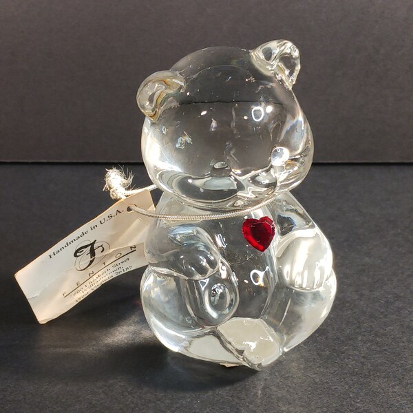 Fenton Art Glass Crystal July Birthstone Bear - Ruby Red Heart- Valentine's Gift