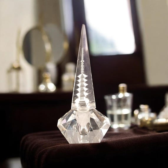 Vintage Crystal Pagoda Perfume Bottle Possibly Hoya Japan 1940- 1970