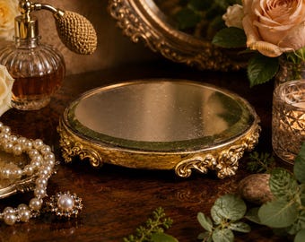 Vintage Round Vanity Mirror Tray Ornate Hollywood Regency Decorative Mirror – AS-IS