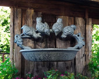 Comedero para pájaros colgante de hierro fundido, bebedero para pájaros, decoración de jardín exterior vintage