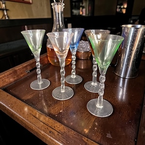 Vintage Colored Aperitif Glasses Set of 5 Twisted Stem Cordial Glasses