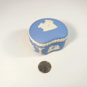 Wedgwood Blue Jasperware  Trinket Box  - Blue & White Ring Box - Made in England- Gift for Her- Mother&#39;s Day Gift- Small Flea Bite On Lid