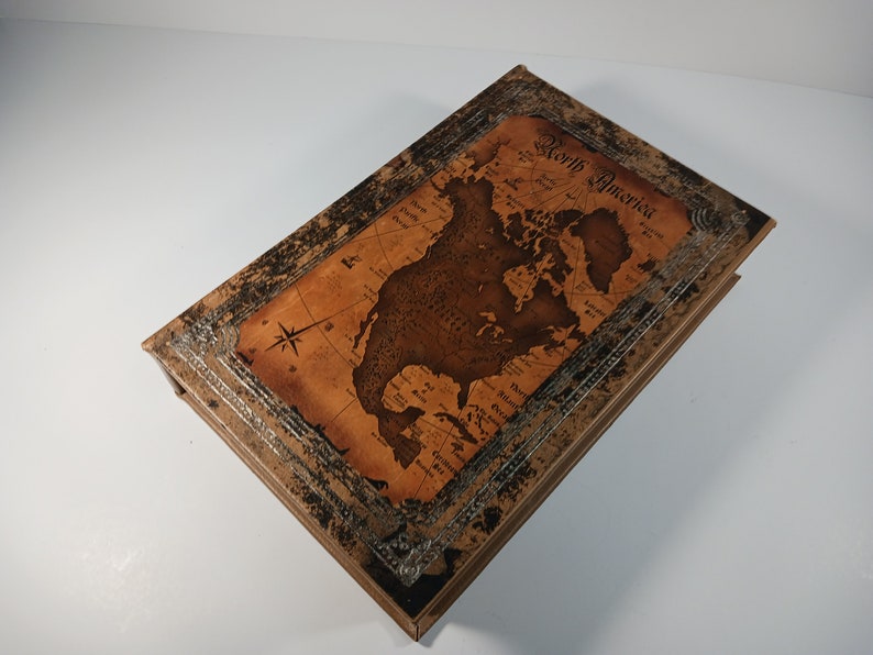World Map Decorative Book Box Antique Style With Hidden Etsy