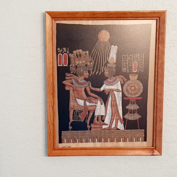 Egyptian Papyrus Painting King Tut & Nefertari-Papyrus Painting - Egyptian Papyrus Painting: Throne of King Tut- Egyptian Wall Art- Unique