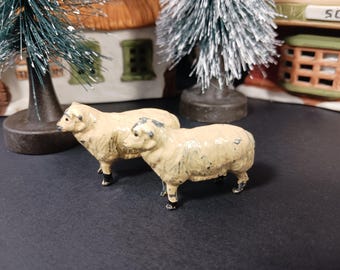 Vintage England Cast Metal Sheep Set Nativity Christmas Village Decor