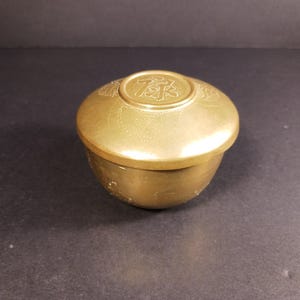 Etched Brass Trinket Box –Vintage Small Asian Inspired Jewelry Box with Floral and Character Designs- Housewarming Gift- Gift for Her