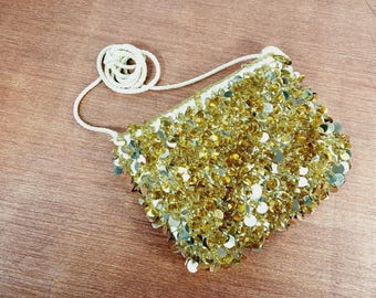 Delill Beaded Sequin Evening Bag- Vintage Gold Purse - Prom / Formal Purse