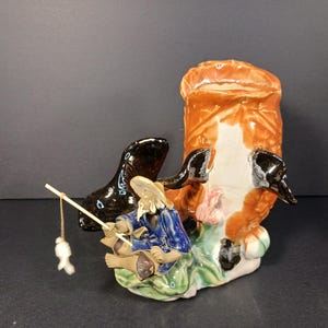 Vintage Ceramic Fish Planter with Mudman – Hand-Painted Nautical Decor