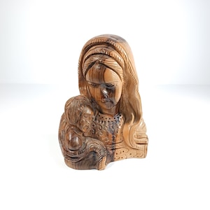 Hand Carved Wooden Madonna and Child Figurine- Religious Decor- Catholic Gift- Christian Art Decor- Religious Decor